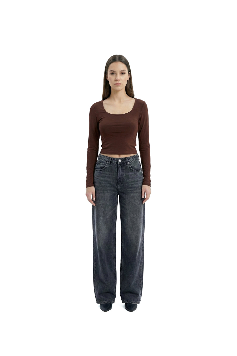SQUARE TOP LONG SLEEVE BRWON