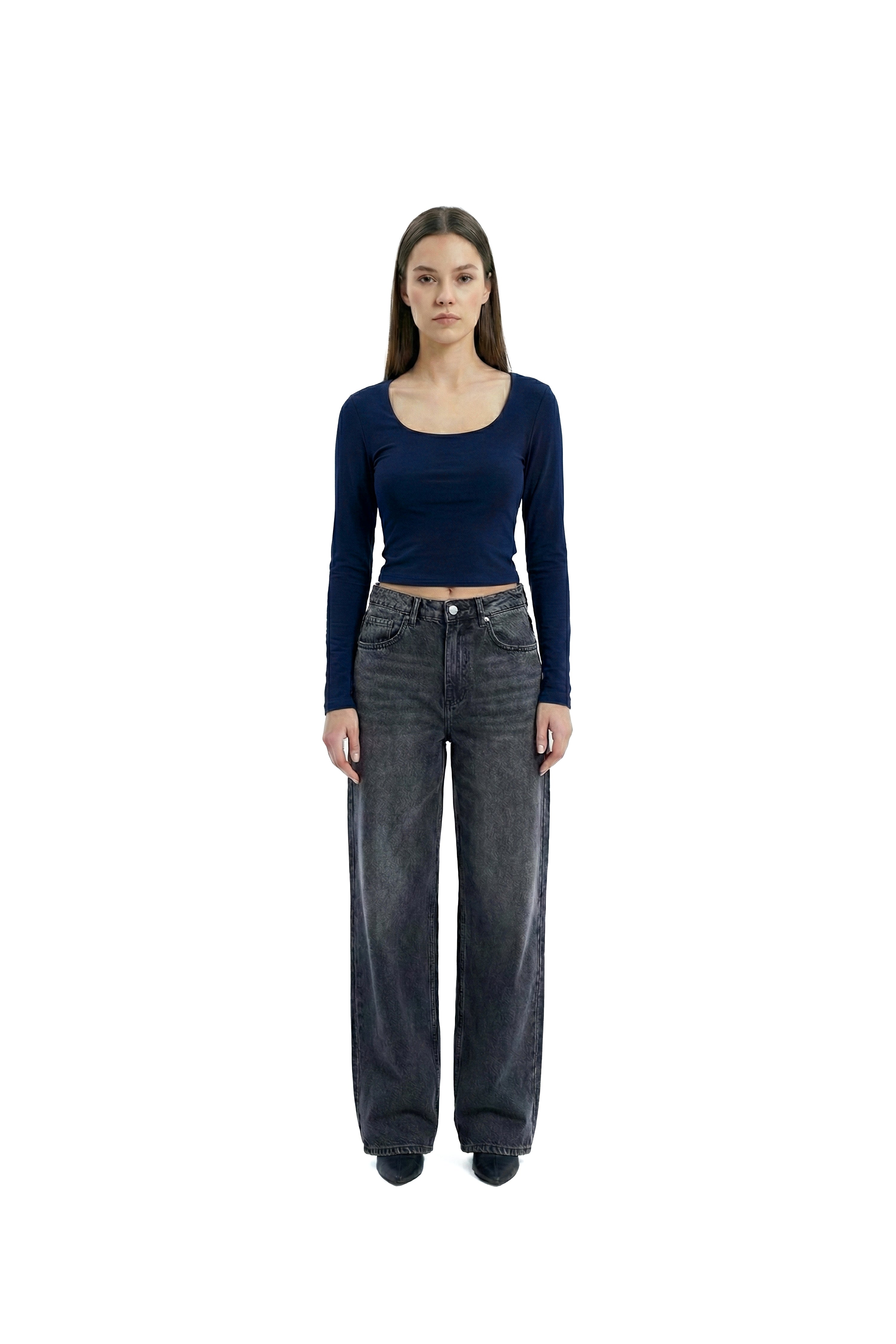 BASIC TOP SQUARE LONG SLEEVE NAVY BLUE