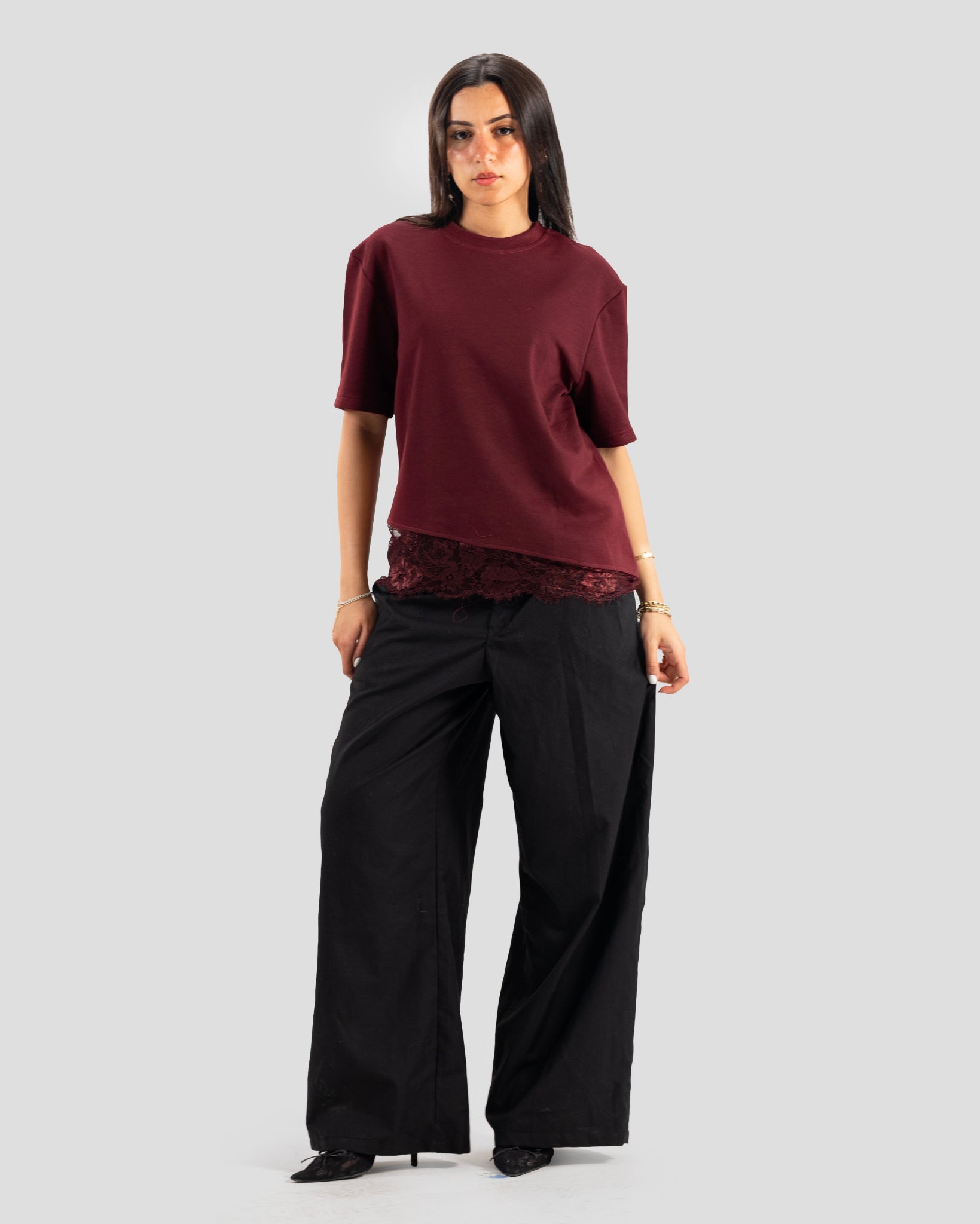 TEE KOJA LACE BURGANDY
