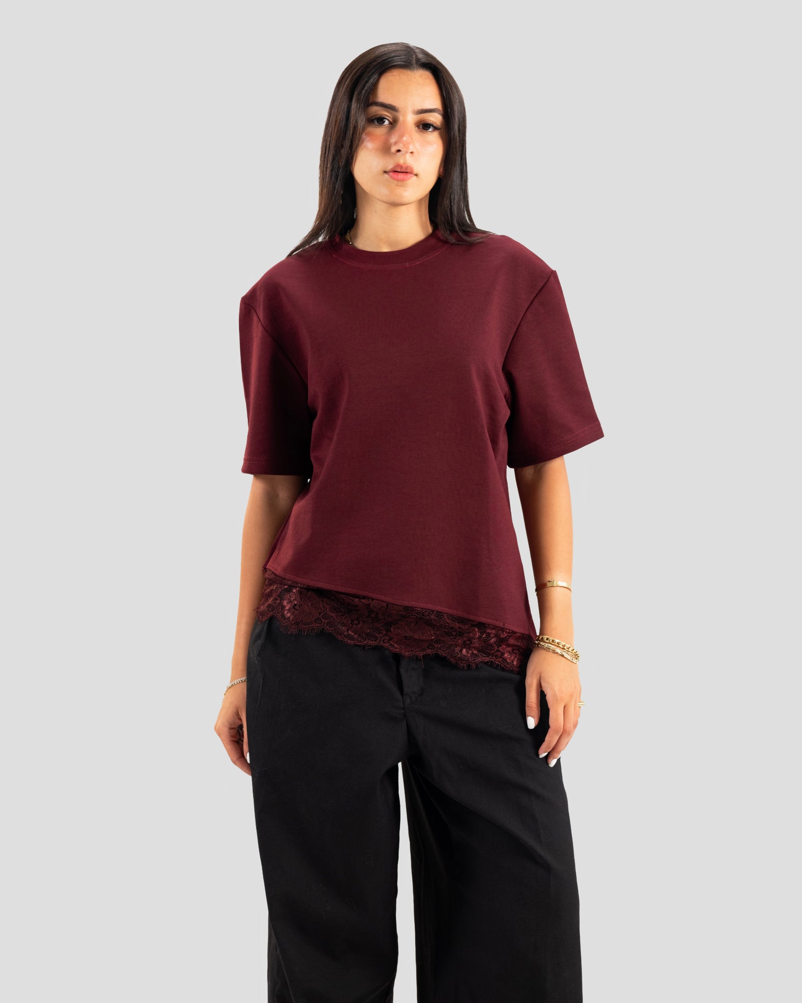 TEE KOJA LACE BURGANDY